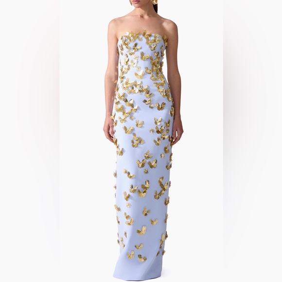 Carolina Herrera butterfly applique strapless column dress gown - Picture 1 of 10